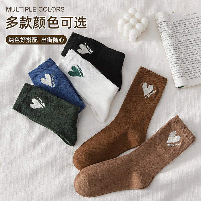 Wholesale Socks Cotton Cute Heart Embroidered Mid Tube Socks JDC-SK-RCM002