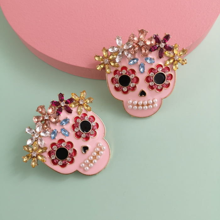 Wholesale Earrings Alloy Halloween Skull Diamond Ear Studs JDC-ES-JJ256