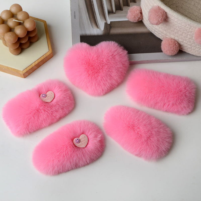 Wholesale Hair Clips Faux Rex Rabbit Fur Plush Cute Peach Heart MOQ≥2 JDC-HC-YEYE001