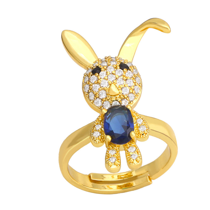 Wholesale Ring Copper Plated 18K Gold Zircon Rabbit Adjustable JDC-PREMAS-RS-002