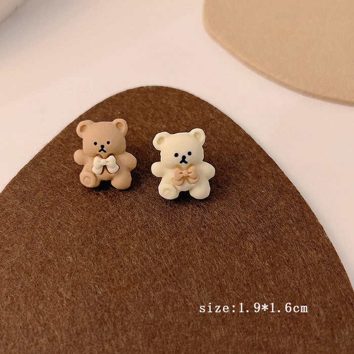 Jewelry WholesaleWholesale 925 Silver Needle Milk Coffee Color Cartoon Bear and Rabbit Earrings JDC-ES-HanXi001 Earrings 涵熙 %variant_option1% %variant_option2% %variant_option3%  Factory Price JoyasDeChina Joyas De China