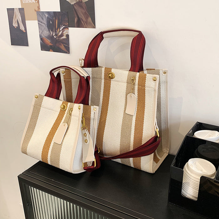 Wholesale Shoulder Bag Canvas Contrast Color Stripe Diagonal Span JDC-SD-Wanyue001