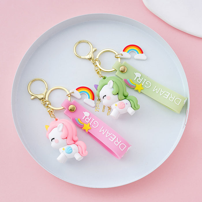 Wholesale Cartoon Rainbow Unicorn Keychain Cute Exquisite Car Keychain JDC-KC-XiangY013