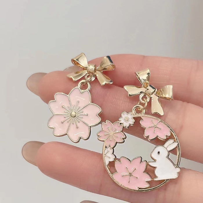 Wholesale Earrings Alloy Bunny Asymmetric Flowers JDC-ES-aimei007