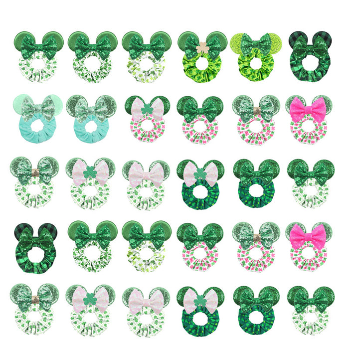 Wholesale festive decoration large intestine hair tie green clover children's flannel (M) MOQ≥5 JDC-HS-ZheZe001