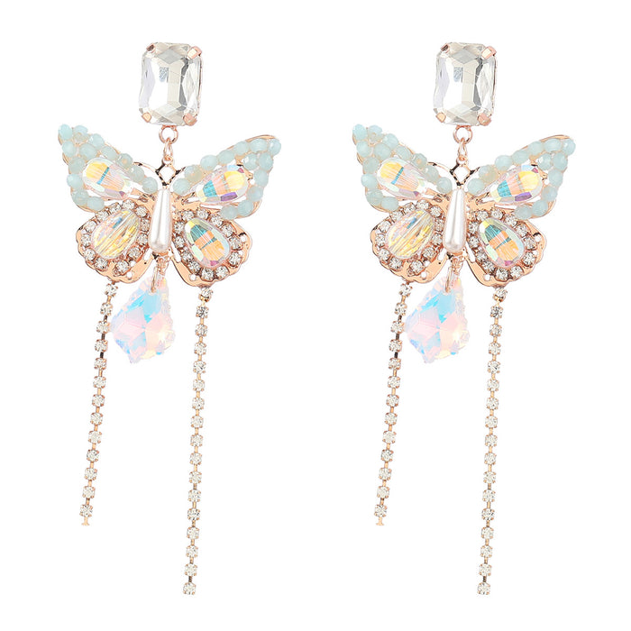 Wholesale Alloy Diamond Butterfly Tassel Earrings JDC-ES-JL1014