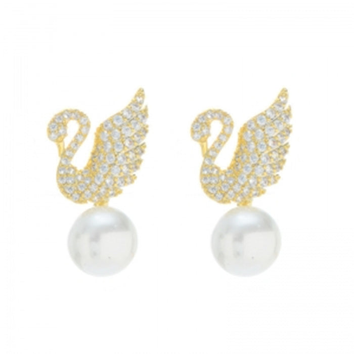 Wholesale Earrings Alloy Swan Pearl MOQ≥2 JDC-ES-hanyi005