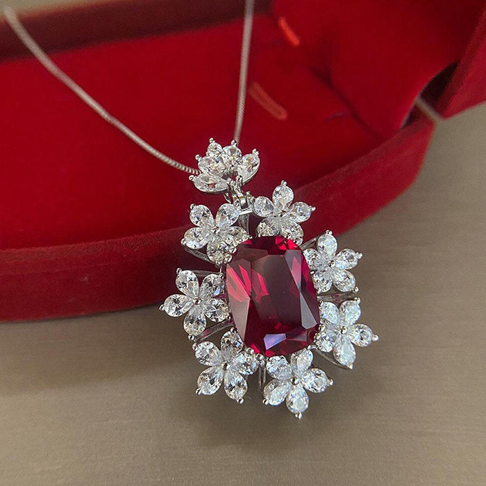 Wholesale Necklace Copper Zircon Floral Imitation Ruby MOQ≥2 JDC-PREMCAOS-NE-008