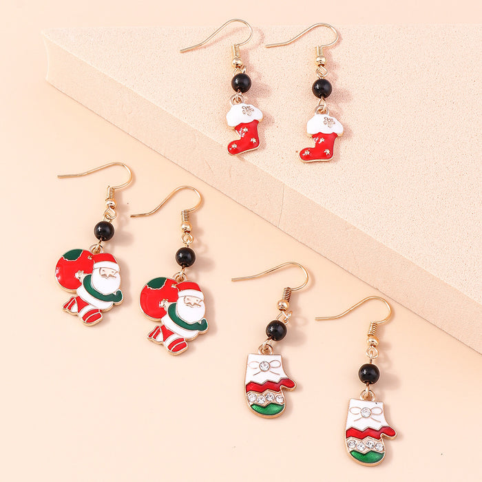 Wholesale Earring Alloy Santa Claus Christmas Stocking Christmas Gloves Earrings Set JDC-ES-yseng002