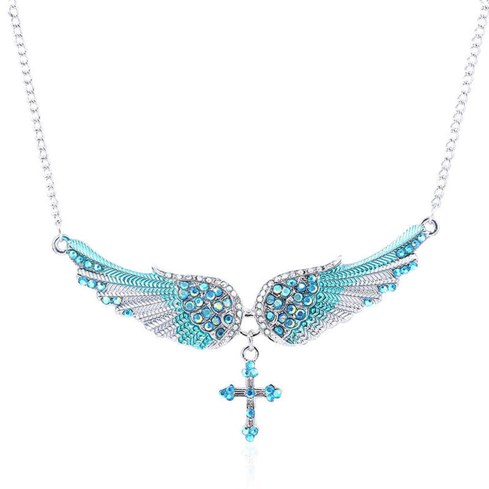 Jewelry WholesaleWholesale Angel Wings Cross Rhinestone Alloy Necklace JDC-NE-MM002 Necklaces 慕名 %variant_option1% %variant_option2% %variant_option3%  Factory Price JoyasDeChina Joyas De China