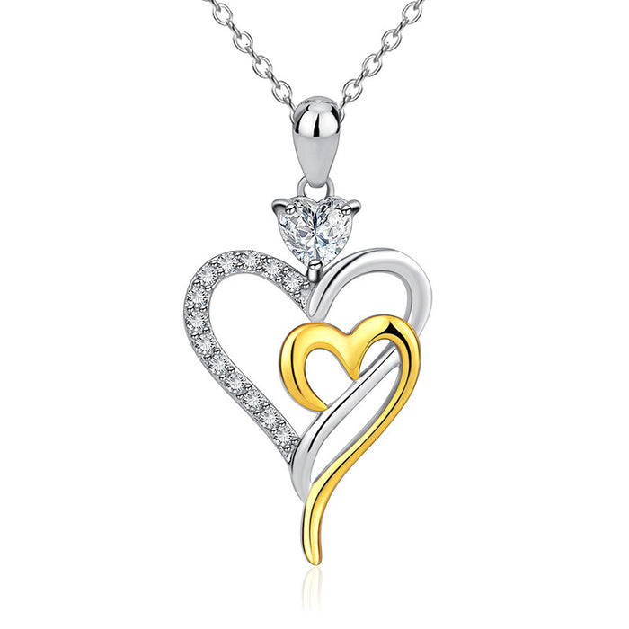 Wholesale Alloy Two Tone Gold Plated Double Heart Necklace JDC-NE-XunO027