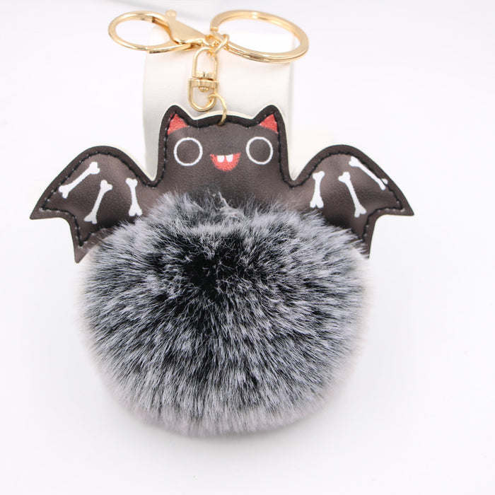 Jewelry WholesaleWholesale Halloween PU Leather Imitation Hair Bat Hair Ball Keychain JDC-KC-Zuge024 Keychains 祖格 %variant_option1% %variant_option2% %variant_option3%  Factory Price JoyasDeChina Joyas De China