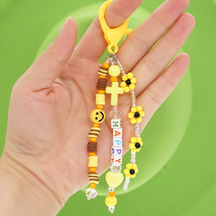 Jewelry WholesaleWholesale bohemian beaded daisy smiley lanyard keychain JDC-KC-Yuxz023 Keychains 煜星珠 %variant_option1% %variant_option2% %variant_option3%  Factory Price JoyasDeChina Joyas De China