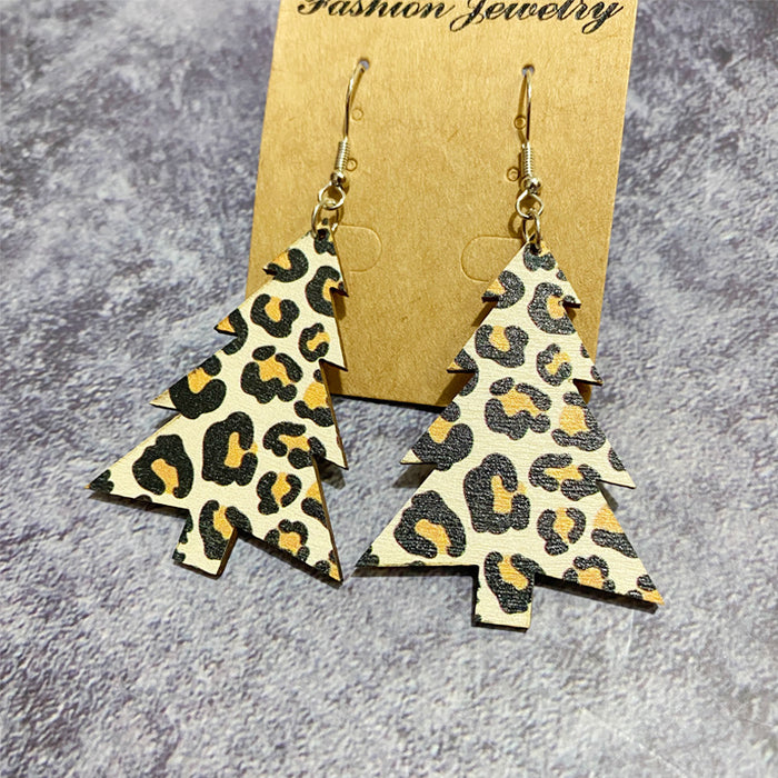 Wholesale Earrings Wooden Snowflake Buffalo plaid Christmas trees MOQ≥2 JDC-ES-JunY001