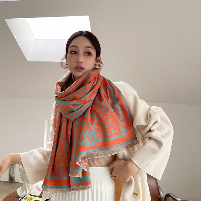 Wholesale Scarf Faux Cashmere Warm Winter Shawl Letters JDC-SF-hengf001