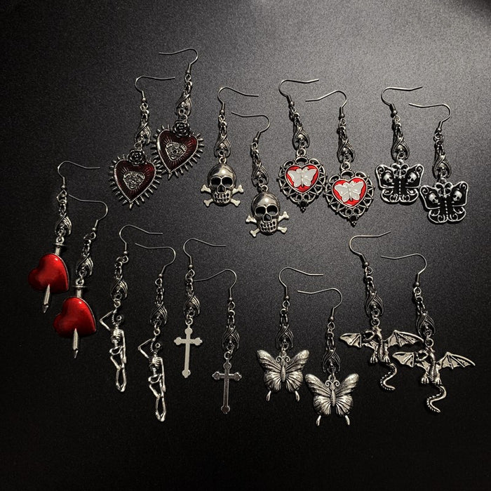 Wholesale Earrings Alloy Skull Cross Butterfly Elements Earrings MOQ≥2 JDC-ES-MAON002