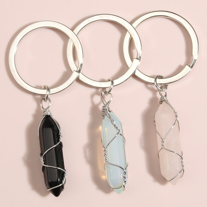 Wholesale10PCS/PACK Natural Crystal Stone Hexagon Pillar Binding Wire Crystal Keychain JDC-KC-XiangH007