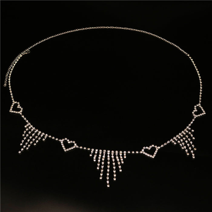 Wholesale Gold Plated Silver Plated Tassel Heart Rhinestone Waist Chain JDC-WC-JiaJ007