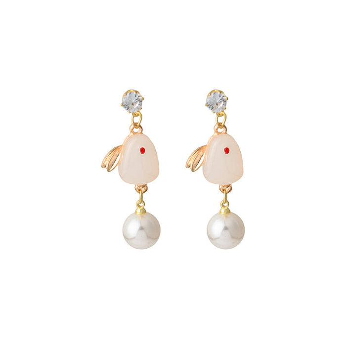 Wholesale Earrings Alloy Stereo Hetian Jade Rabbit JDC-ES-MDD054