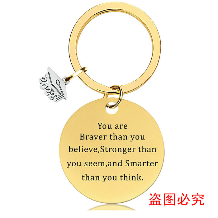 Jewelry WholesaleWholesale Graduation Season Gift Stainless Steel Round Metal Keychain JDC-KC-GangGu015 Keychains 钢古 %variant_option1% %variant_option2% %variant_option3%  Factory Price JoyasDeChina Joyas De China