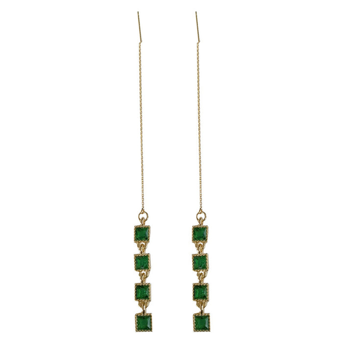 Wholesale Earrings Copper Emerald Small Square Tassels MOQ≥2 JDC-ES-PREMCAOS007