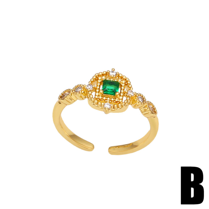 Wholesale Ring Copper Plated 18K Gold Zircon Emerald Adjustable JDC-PREMAS-RS-024