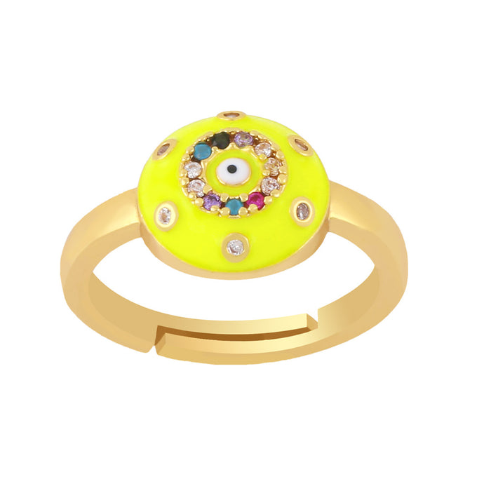 Wholesale Ring Copper Plated 18K Gold Zircon Color Enamel Devil's Eye Adjustable JDC-PREMAS-RS-018