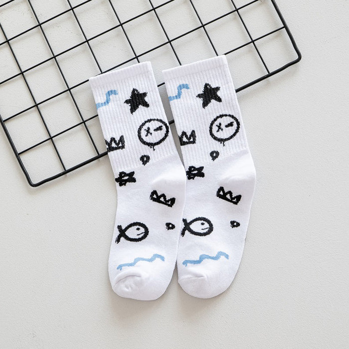 Wholesale Socks Polyester Cartoon Character Graffiti Medium Tube Socks JDC-SK-DRan002