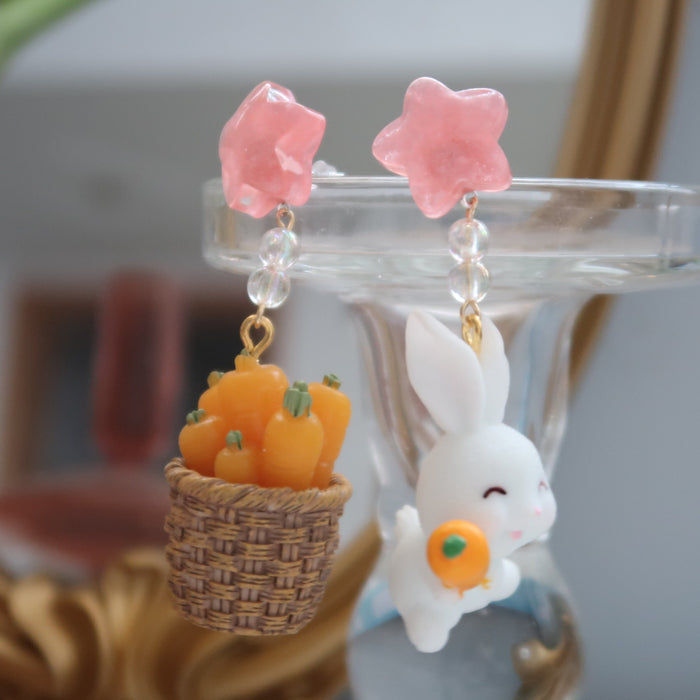 Wholesale 925 Silver Needle Cute Eating Radish Rabbit Resin Earrings JDC-ES-XNWE007