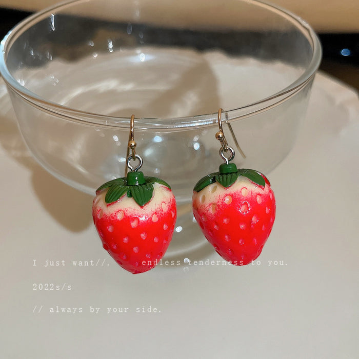 Wholesale red strawberry earrings Hong Kong style personality JDC-ES-Fengm049