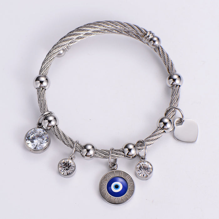 Wholesale Titanium Steel Evil Eye Turkey Blue Eye Heart Bracelet JDC-BT-PREMAIMI001