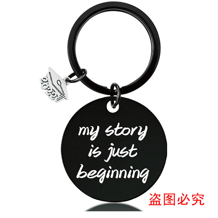 Jewelry WholesaleWholesale Graduation Season Gift Stainless Steel Round Metal Keychain JDC-KC-GangGu017 Keychains 钢古 %variant_option1% %variant_option2% %variant_option3%  Factory Price JoyasDeChina Joyas De China