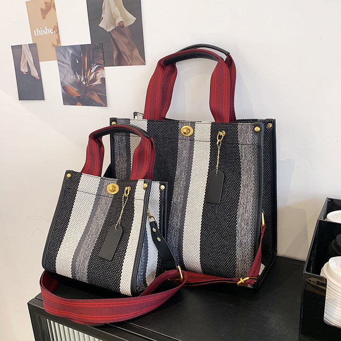 Wholesale Shoulder Bag Canvas Contrast Color Stripe Diagonal Span JDC-SD-Wanyue001