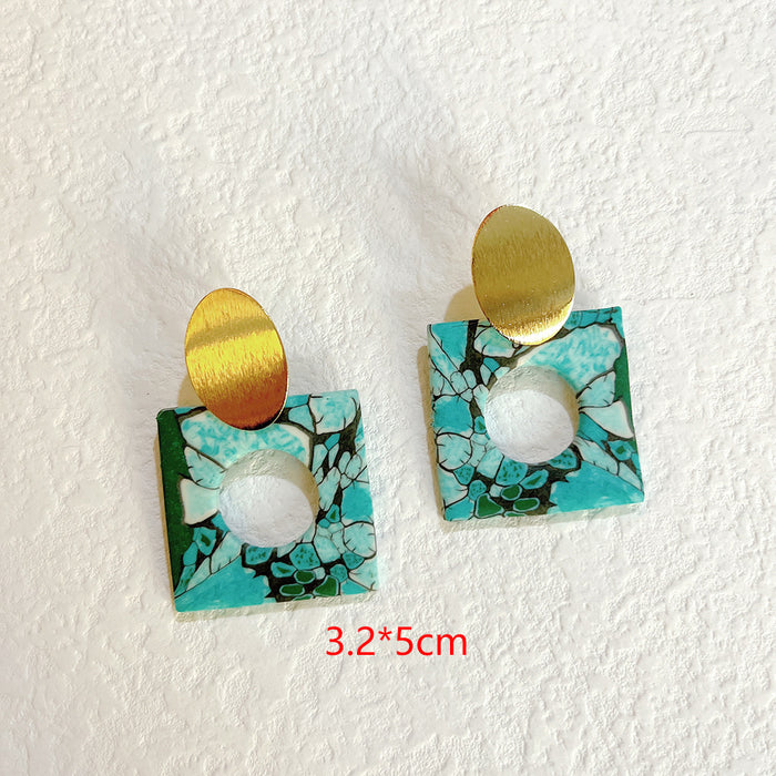 Wholesale Earrings Smoky Turquoise Geometric Exaggerated Square JDC-ES-PH003