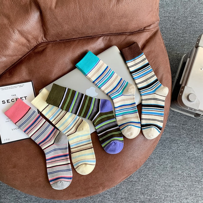 Wholesale Socks Cotton Contrast Stripe Mid Tube Socks JDC-SK-YueYi003