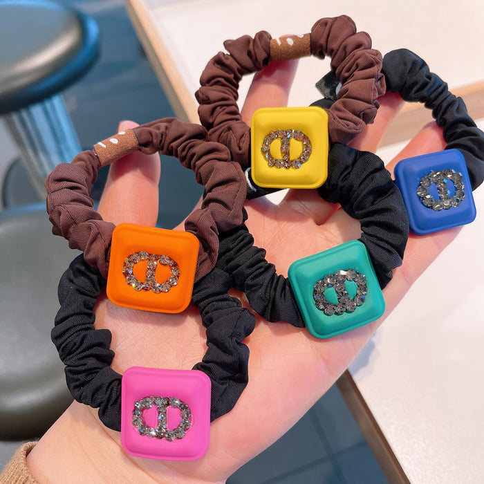 Wholesale Rhinestone Letter Macaron Square Head Hair Tie JDC-HS-HuaJ001