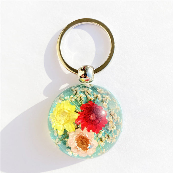 Wholesale Random Resin Amber Dried Flower Keychain MOQ≥12 JDC-KC-AWei002