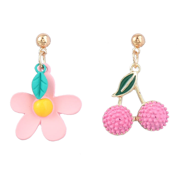 Wholesale alloy fruit wind spray paint flower bayberry cherry earrings MOQ≥2 JDC-ES-jiul006