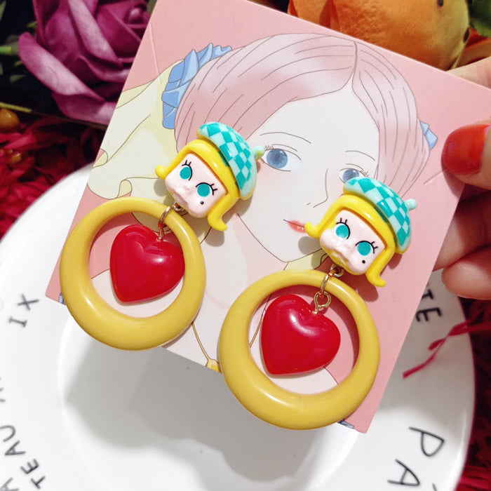 Wholesale Earrings Resin Cute Cartoon Oval Love Heart (M) JDC-ES-Xingj020