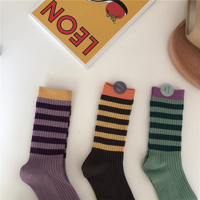 Wholesale Socks Cotton Colorblock Stripes JDC-SK-XuXu008