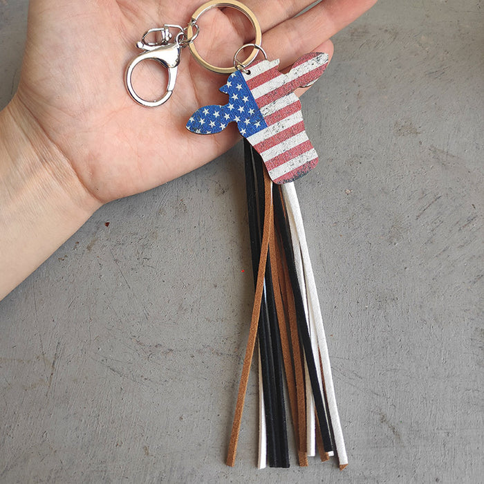 Wholesale 4th of July Independence Day Cactus Sunflower Alloy Wood Tassel Keychain MOQ≥2 JDC-KC-HeYi011