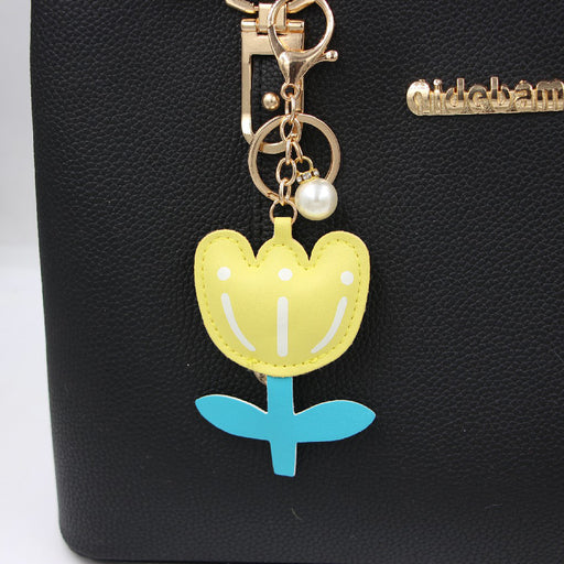 Jewelry WholesaleWholesale Tulip Flower Leather Alloy Keychain JDC-KC-Zuge033 Keychains 祖格 %variant_option1% %variant_option2% %variant_option3%  Factory Price JoyasDeChina Joyas De China