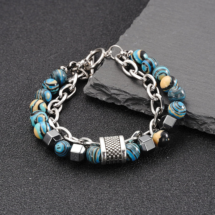 Wholesale Bracelet Titanium Steel Malachite Alloy Beaded Cool MOQ≥2 JDC-BT-YonY008