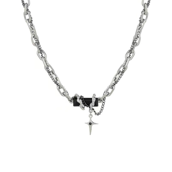 Wholesale Necklace Alloy Black Zircon Cross Clavicle Chain Bracelet Jewelry Set JDC-NE-GM011