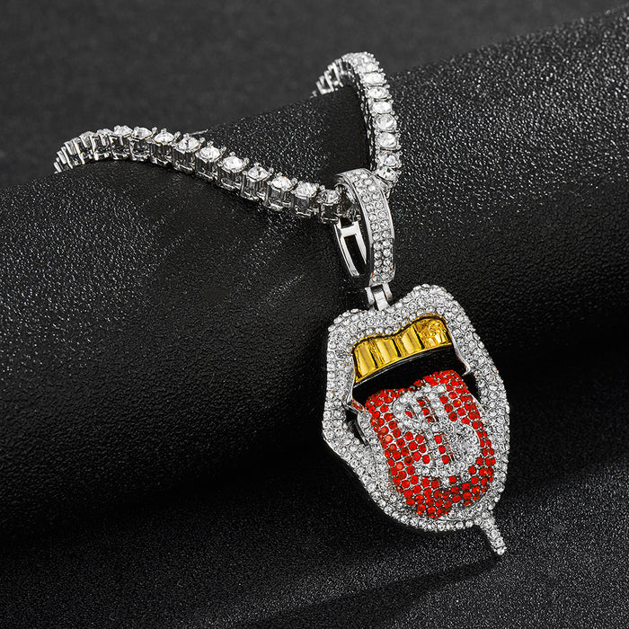 Wholesale Necklace Alloy Rhinestone Skull Big Tongue Dollar Men's Pendant MOQ≥2 JDC-NE-XuanD003