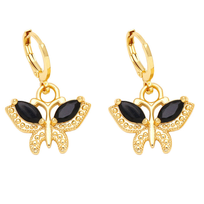 Wholesale Earrings Copper Colored Zircon Butterfly JDC-ES-PREMAS007