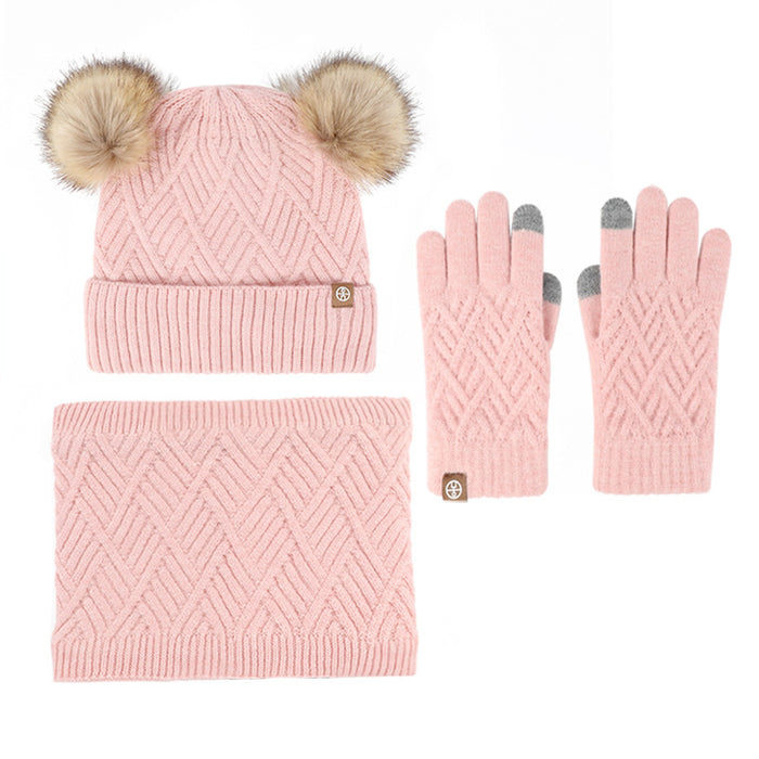 Wholesale Hat Acrylic Kids Winter Wool Warm Knitted Scarf Gloves 3pcs Set JDC-FH-HongX002