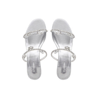 Wholesale summer new sexy rhinestone one word strap open toe flat sandals JDC-SD-GMC001