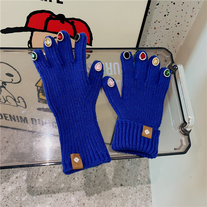 Wholesale Gloves Acrylic Rhinestone Split Finger Cute Knitted Warm JDC-GS-HuiT004