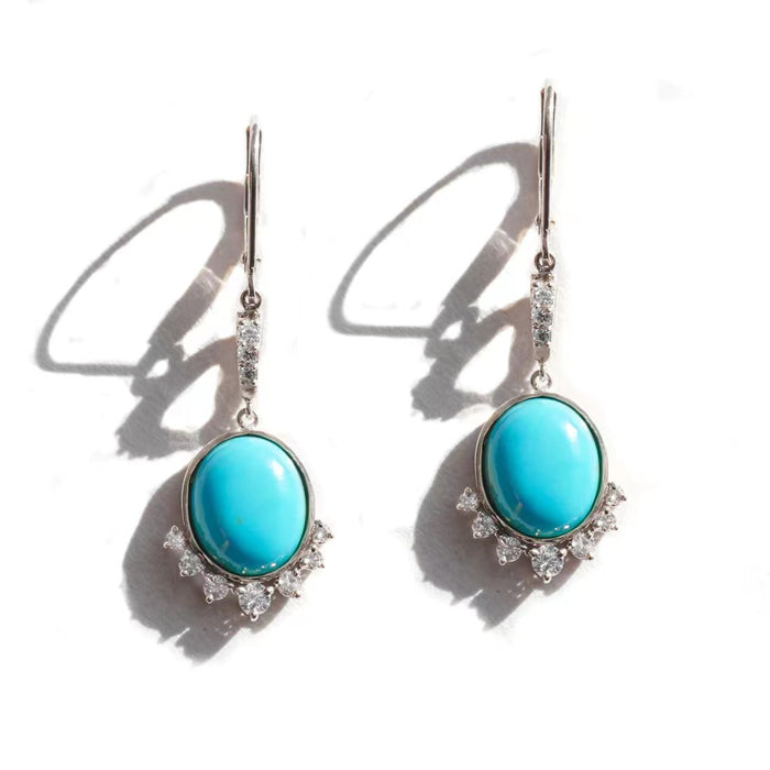 Wholesale Alloy Blue Turquoise Micro Set Zircon Earrings MOQ≥2 JDC-ES-LongR008